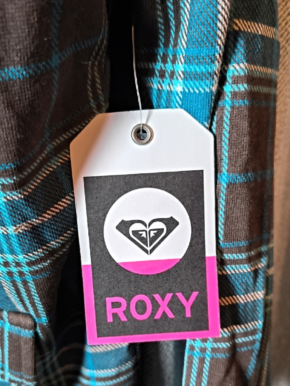Roxy Turquoise and Brown Plaid Hooded Jacket - Picture 3 of 9